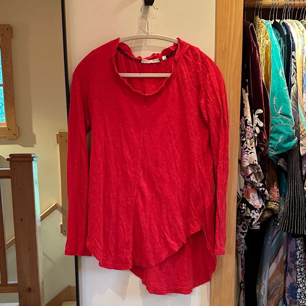Anthropologie asymmetrical red long sleeve pure and good top